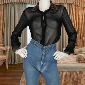Chan Luu Sheer Sequin Embroidered Blouse XS